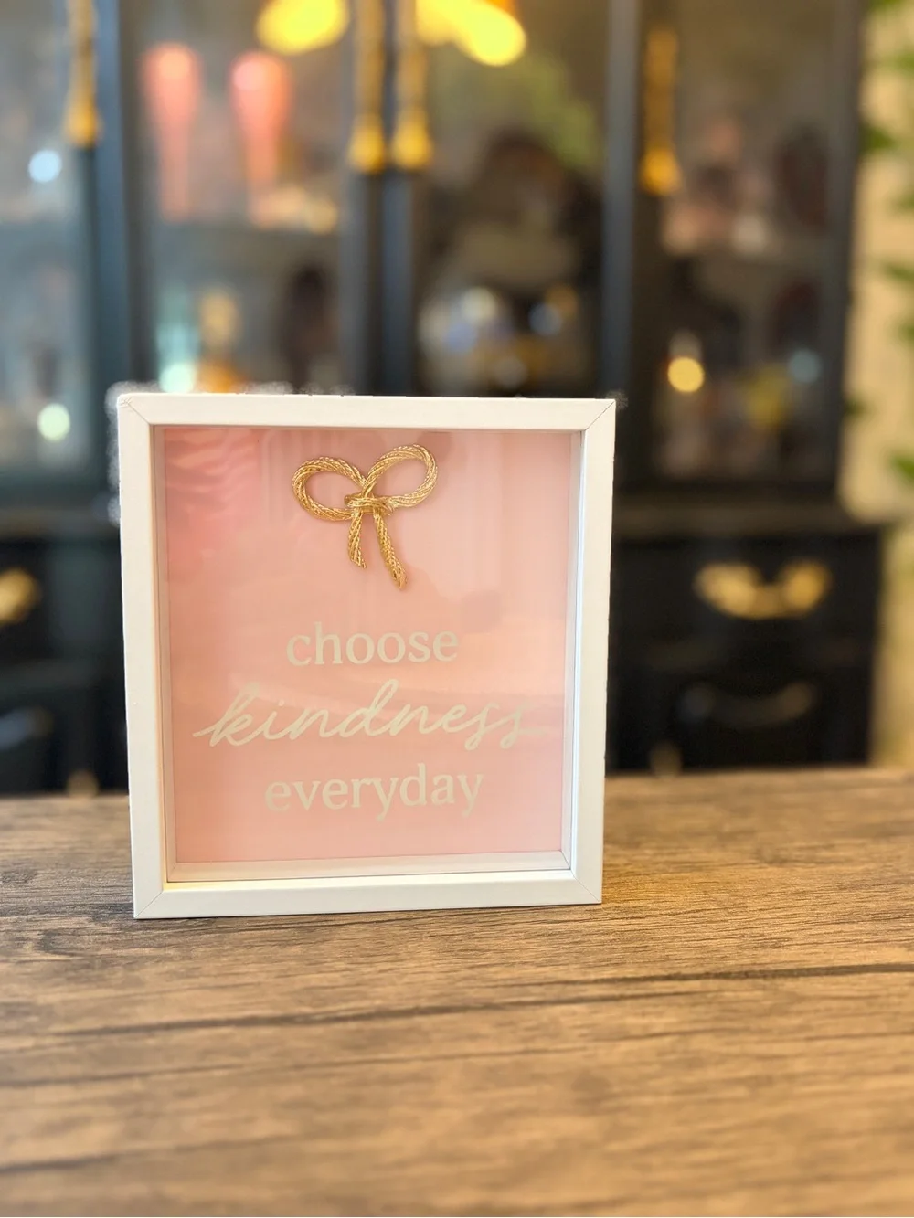 Choose Kindness Everyday Pink Art glass box with Gold Bow -6”x 6”